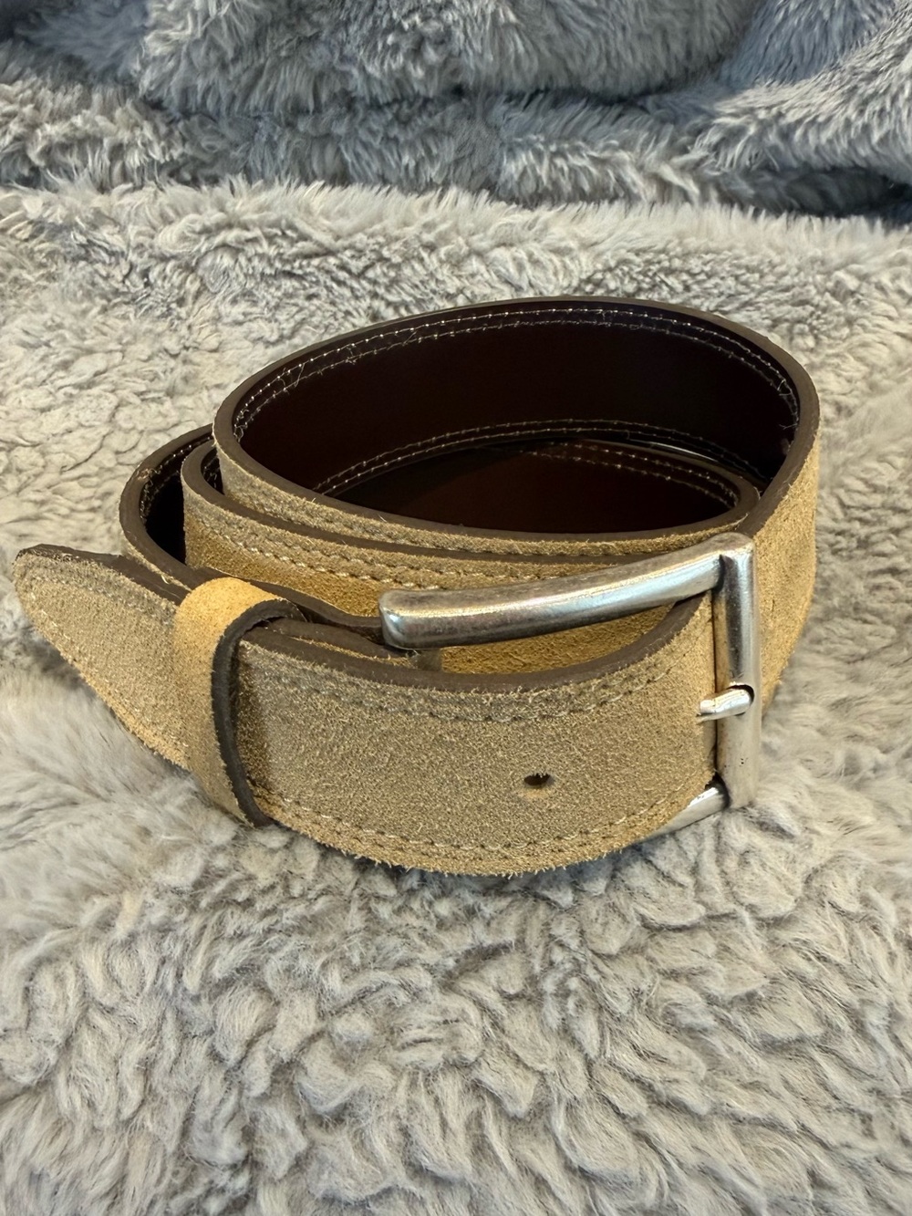 Allen Edmonds Men's Suede Tan Belt with Silver Buckle